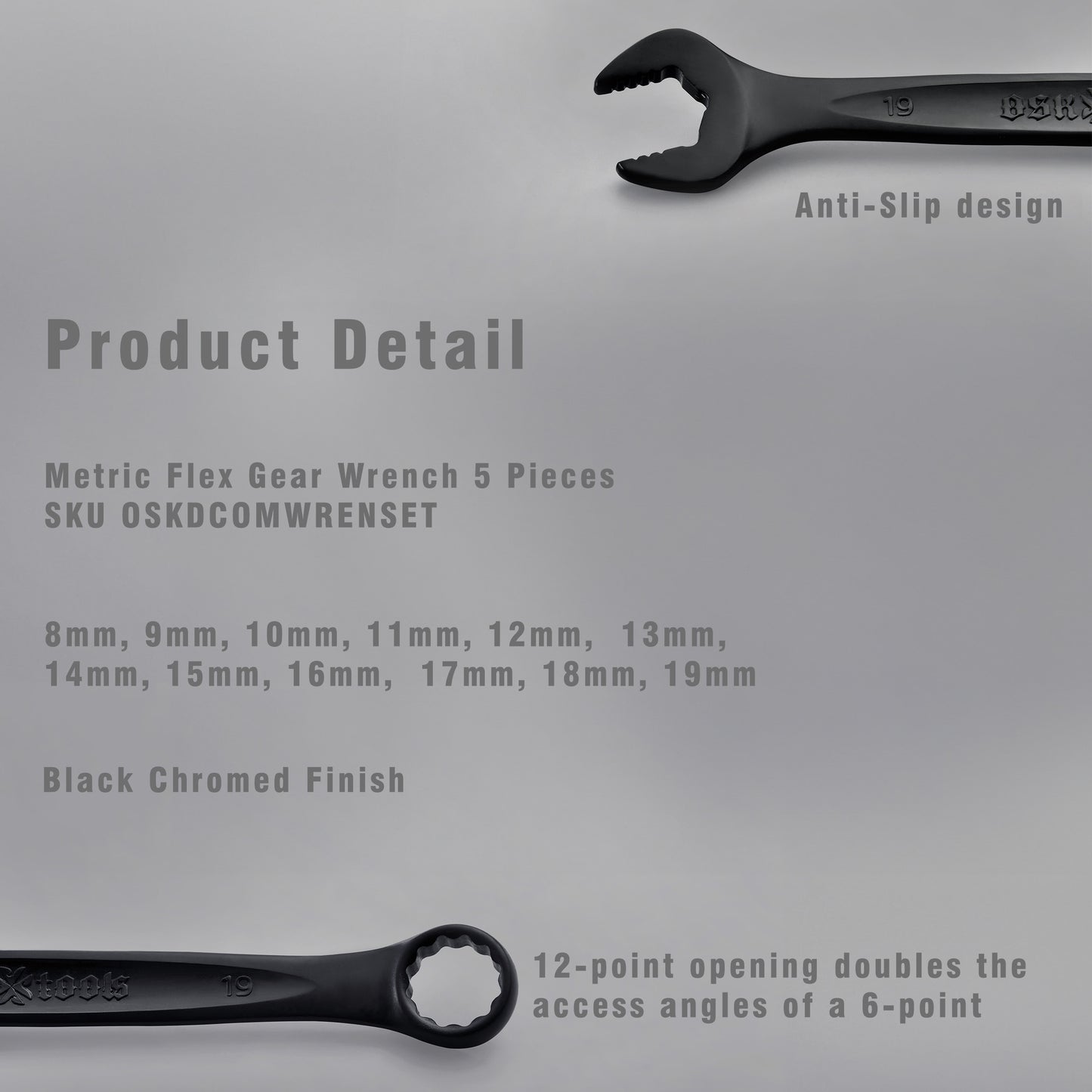 Standard Length Combination Anti-Slip Wrench Set 12 Pieces Set