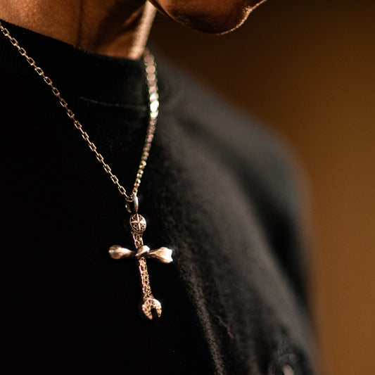 OSK Sterling Silver Wrench & Bone Cross Pendant