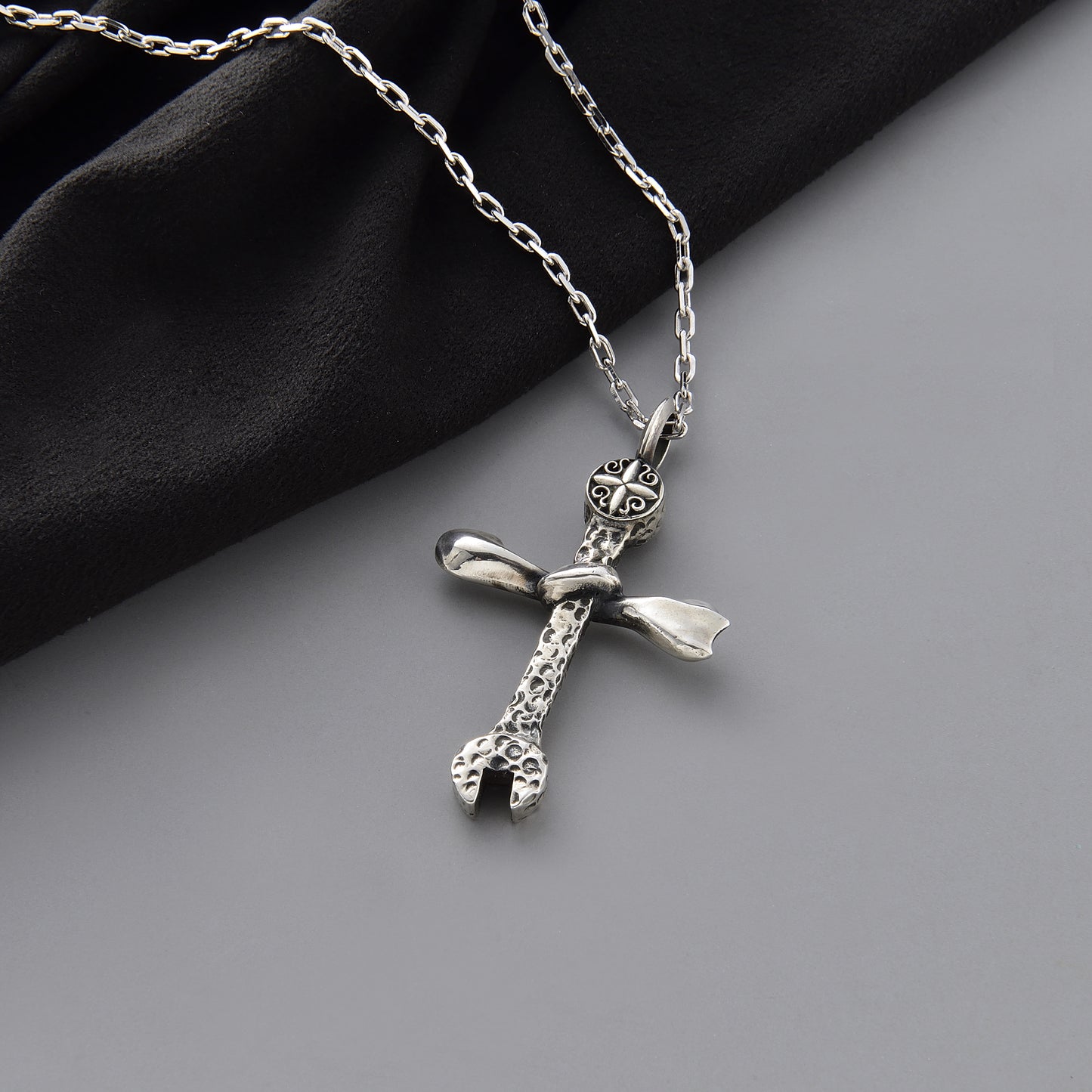 OSK Sterling Silver Wrench & Bone Cross Pendant