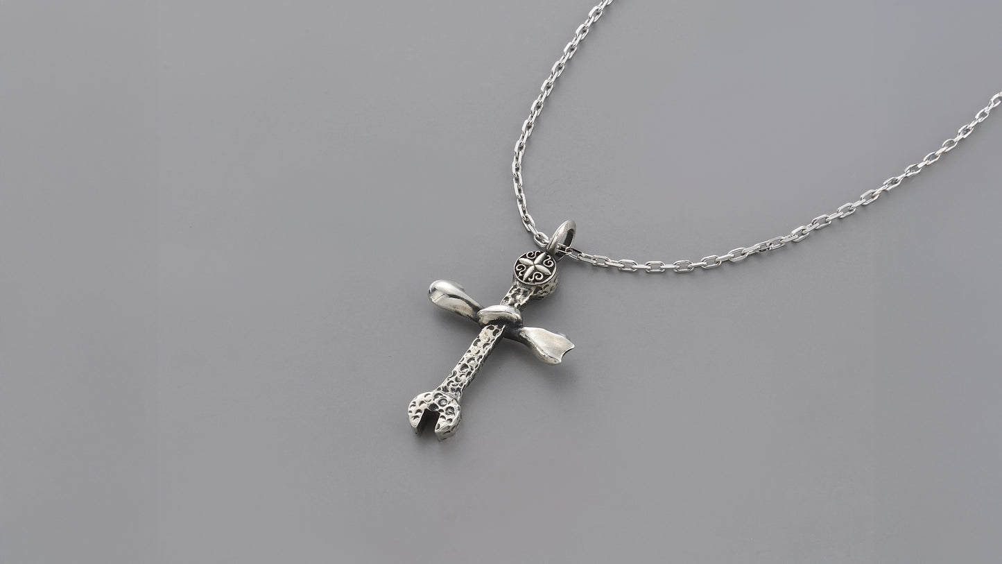 OSK Sterling Silver Wrench & Bone Cross Pendant