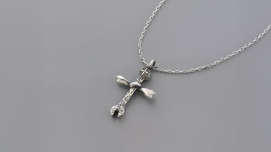 OSK Sterling Silver Wrench & Bone Cross Pendant