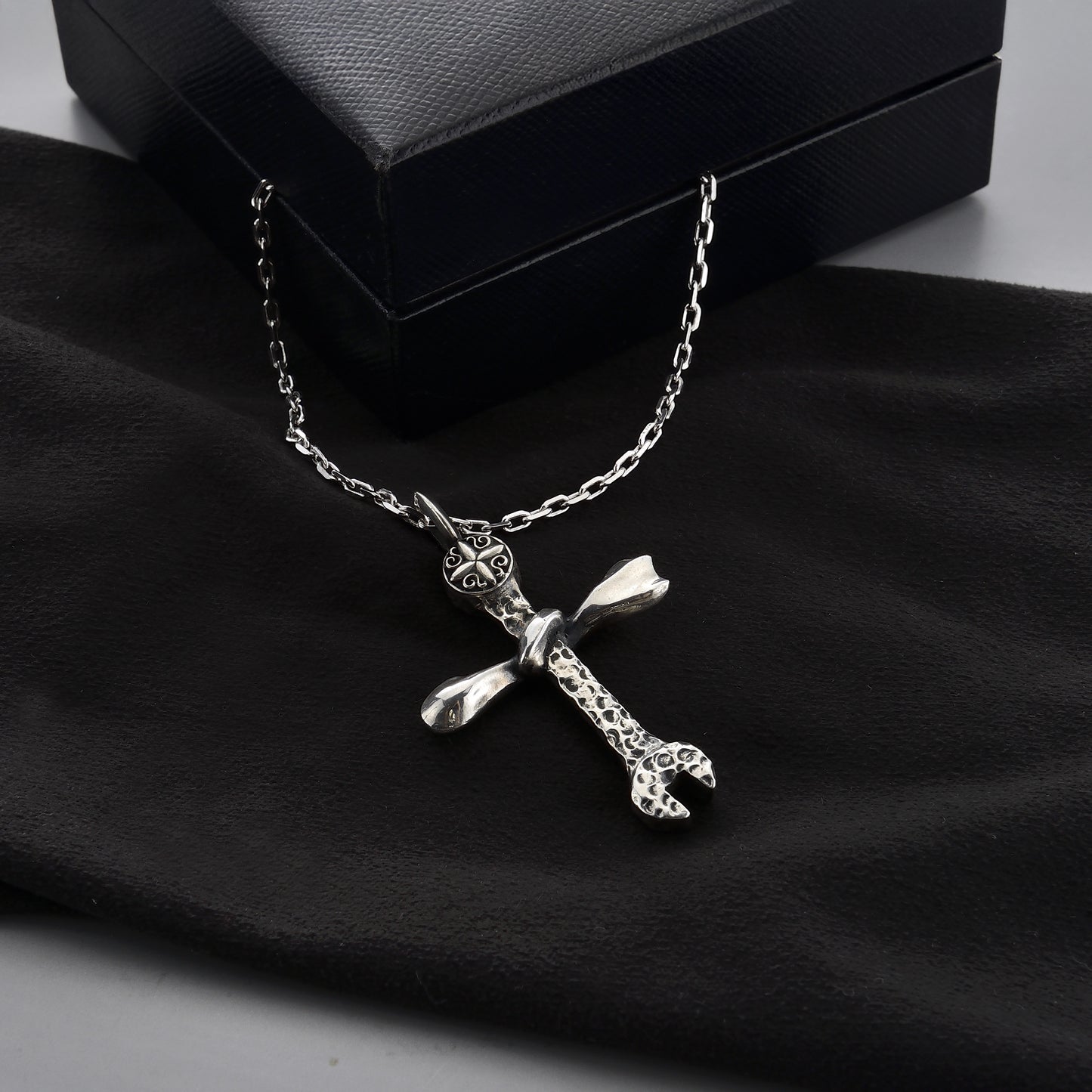 OSK Sterling Silver Wrench & Bone Cross Pendant