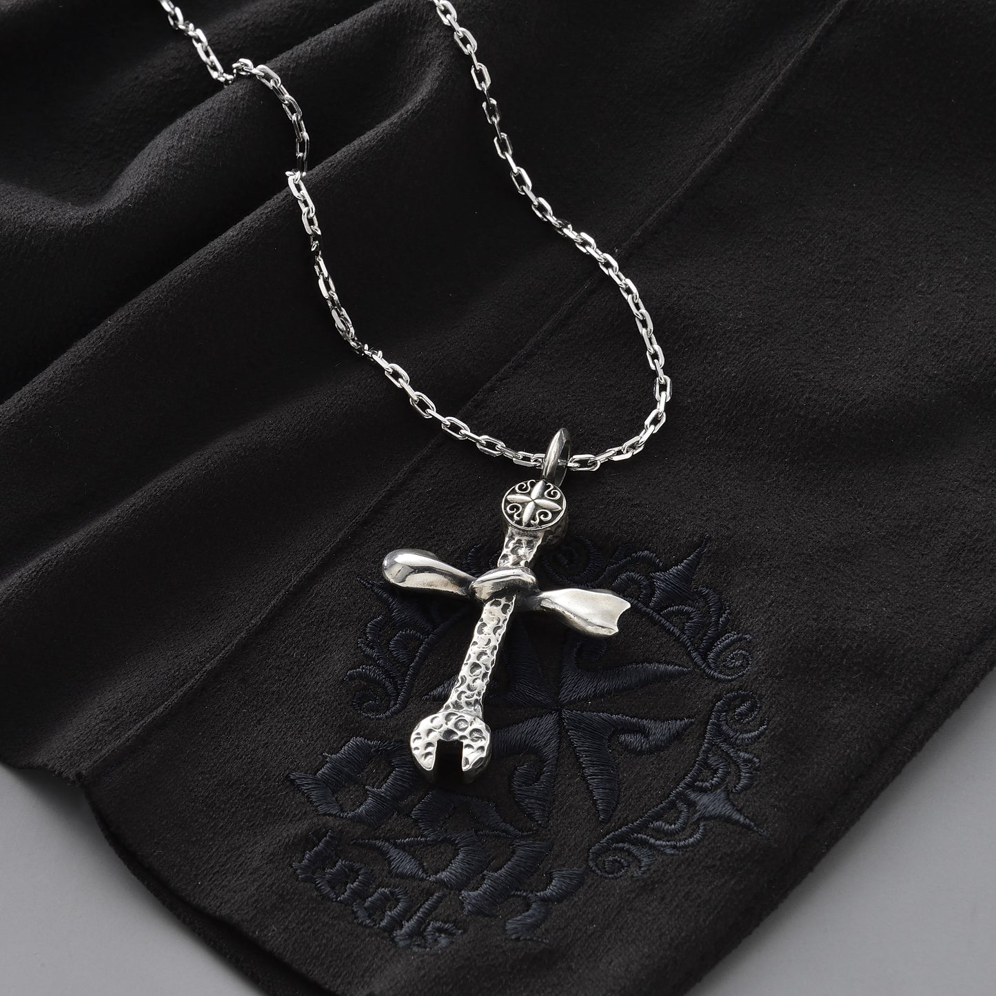 OSK Sterling Silver Wrench & Bone Cross Pendant
