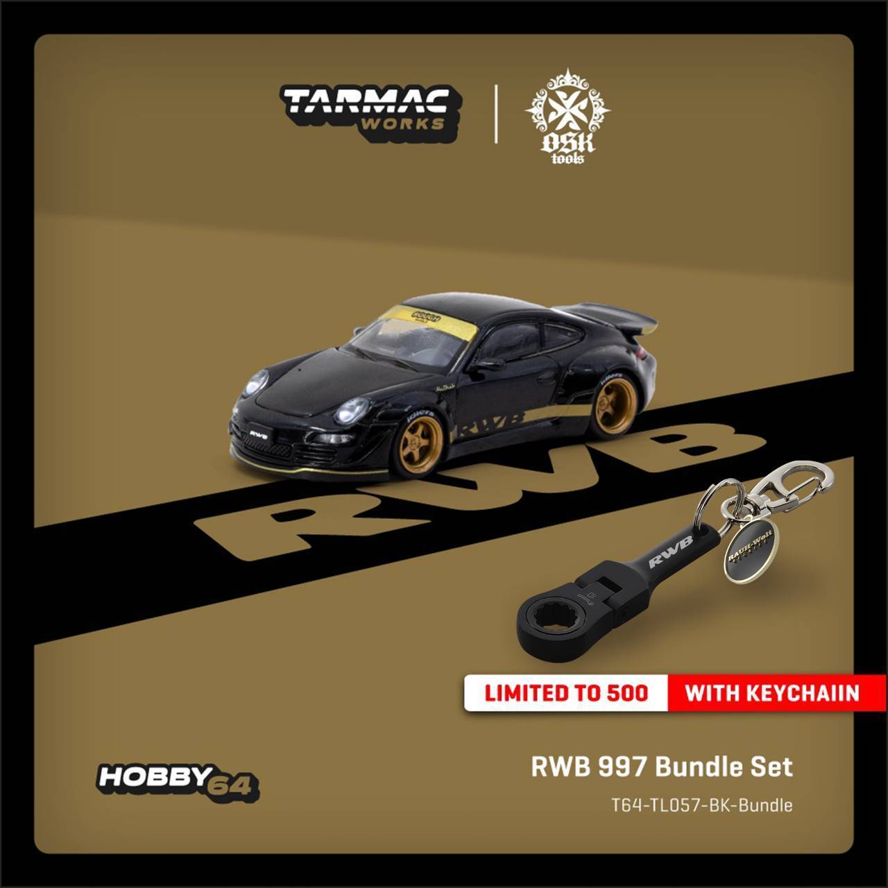 【Limited to 500 Sets Worldwide】RWB997 Mini Car & RWB x OSK x TARMAC 10mm Flex Ratchet Wrench Keychain
