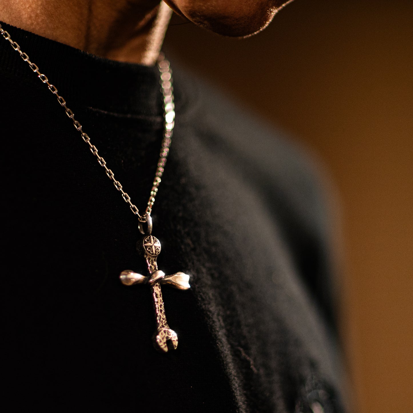 OSK Sterling Silver Wrench & Bone Cross Pendant